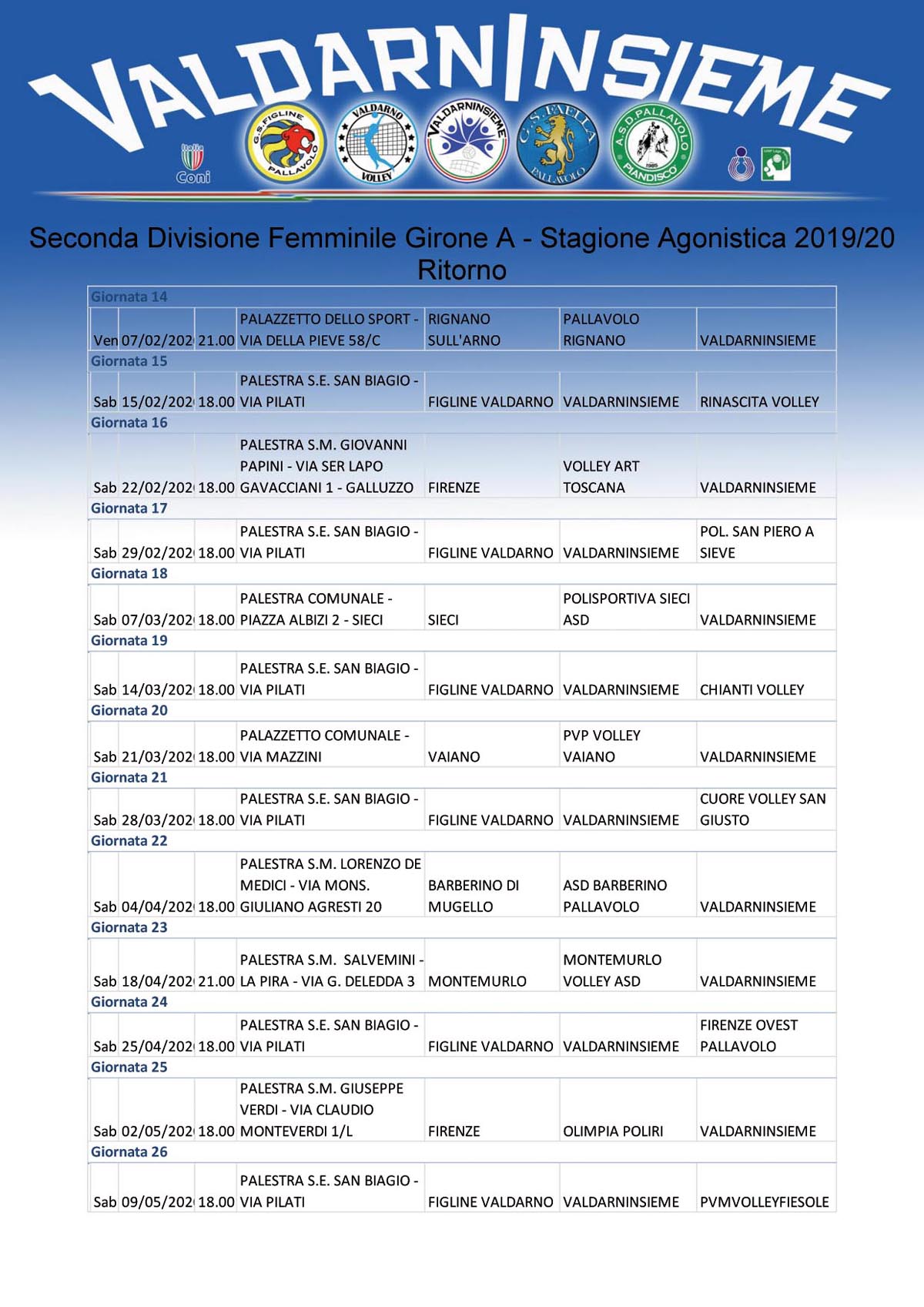 Calendario SerieD giorneB ritorno