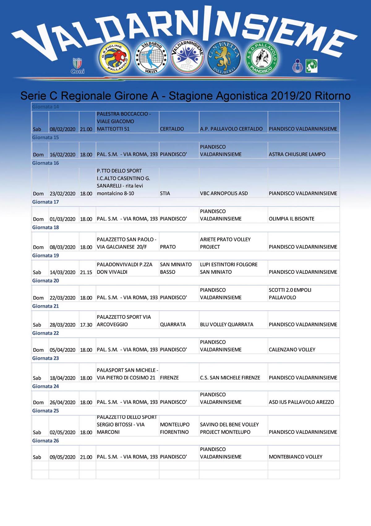 Calendario SerieD giorneB ritorno