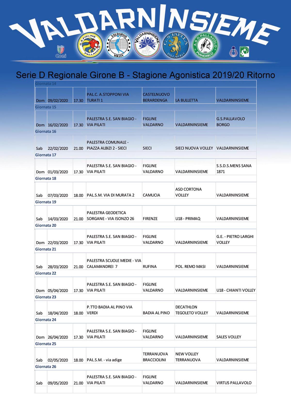 Calendario SerieD giorneB ritorno