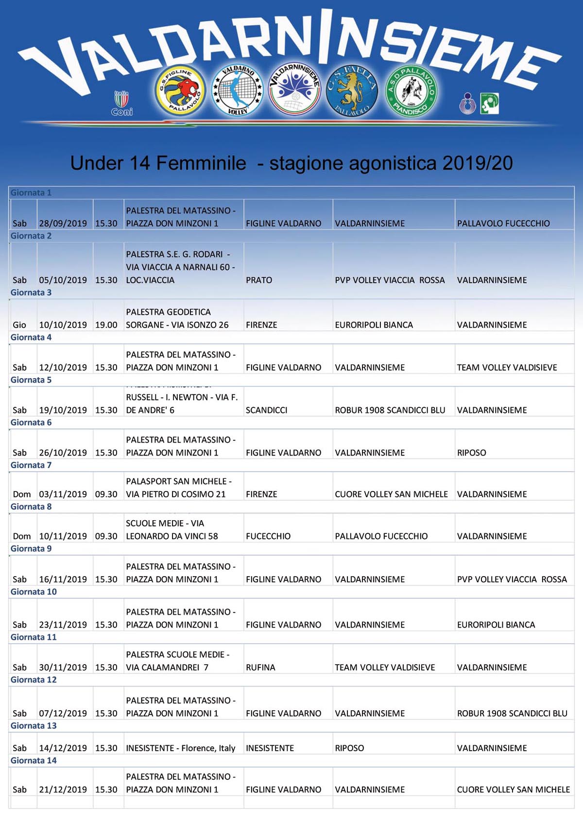 Calendario B2 Stagione 2019 2020